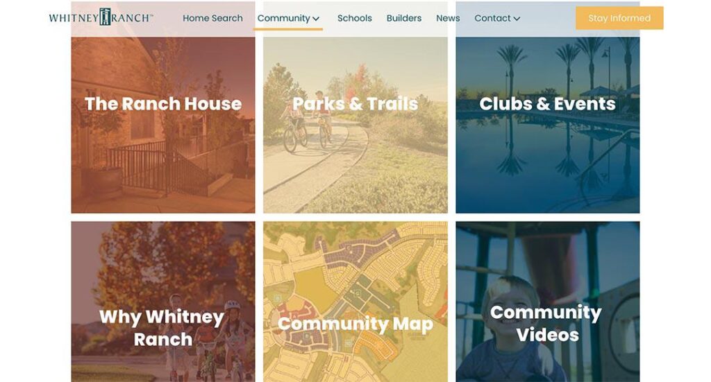Community Page section on the New Whitney Ranch Website